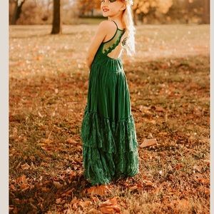 Girls teal full length dress lace